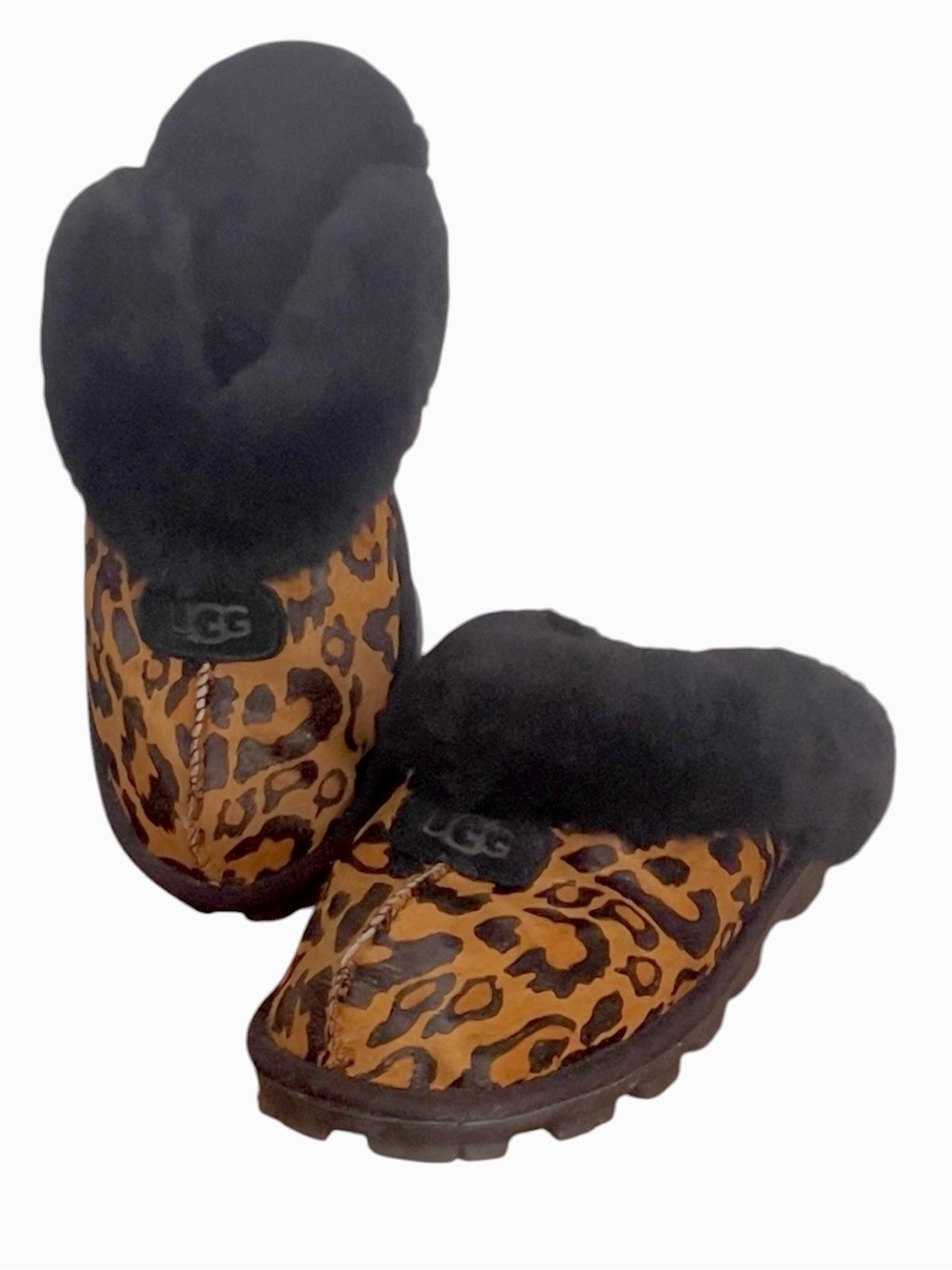 UGG Coquette Panther Slipper Leopard Print Suede Black Fur Women's Size 9 - Rare